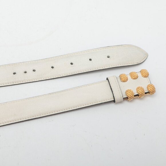 Vintage TILLA Leather Belt White Gold Studded Claw Pin Buckle Italy 80s Retro - Picture 8 of 11